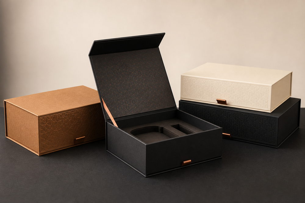 FOLDVERA rigid gift boxes with premium paperboard and inserts